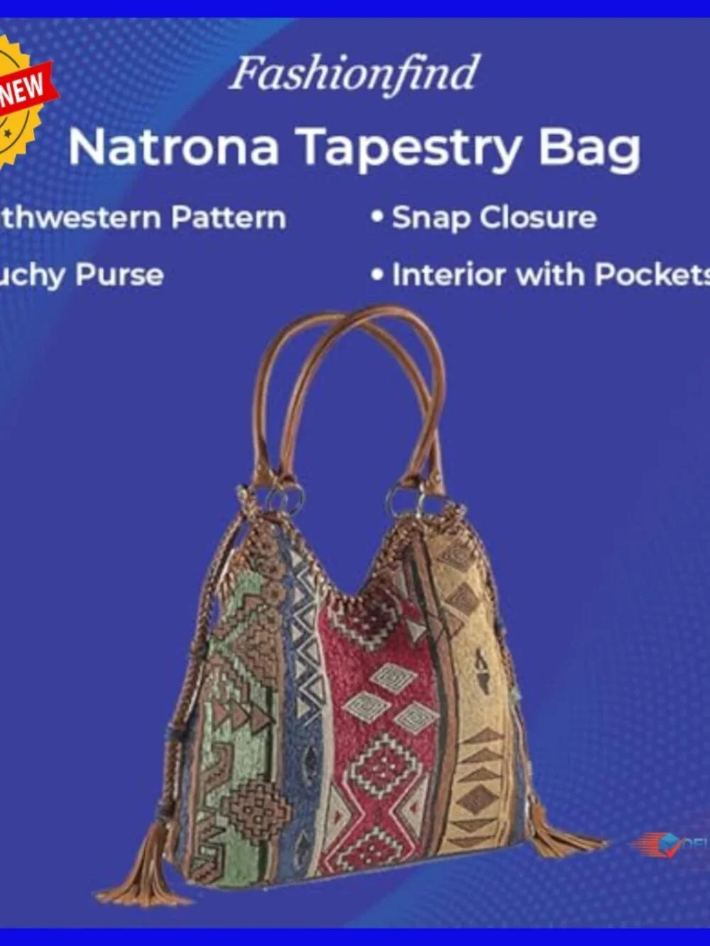 Slouchy Hobo Tapestry Shoulder Bag with Snap Closure and Pockets